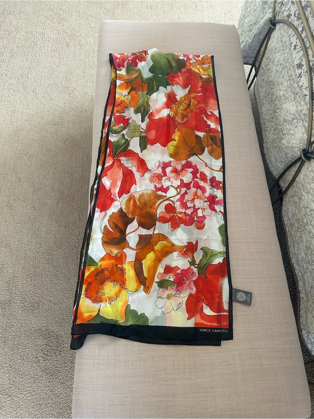 Vince Camuto Floral Silk-Feel Scarf in Orange, Red, Green